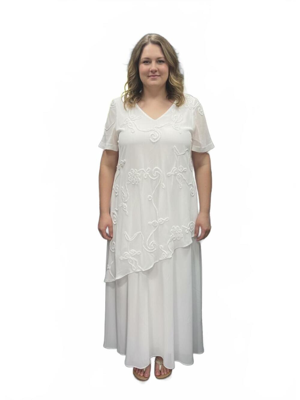 Cato Woman White Embroidered Asymmetrical Maxi Dress Size 16